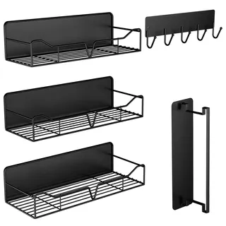 UNIKEYBOX 5 Pack Magnetregale für Kühlschrank, Metall Gewürzregal Magnetisch als Küchenschrank Organizer Ohne Bohren Magnet Regal Kühlschrankregal für Küchenorganisation und Lagerung, Schwarz