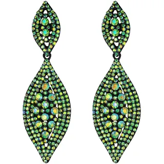 EVER FAITH Damen Ohrclips Hänger Kristall Hochzeit Braut Party Vintage Charm 2 Blatt Ohrringe Clip Grüner AB