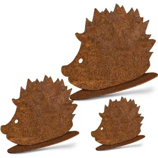 Rostikal Igel Figuren 3er Set - Edelrost Gartendeko Tierfiguren Herbst