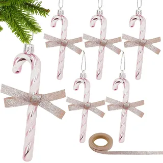 WANYIG 6 Stück Weihnachtsbaum Deko Zuckerstangen Tannenbaumschmuck Weihnachtsbaum Anhänger Weihnachtsbaumschmuck Weihnachtsschmuck Christbaumschmuck Ornamente Xmas Tree Hanging (Rosa)