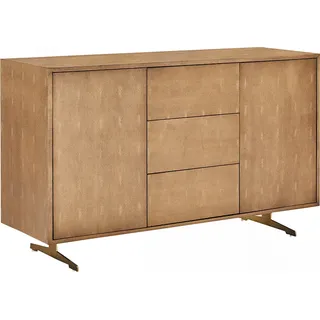 KAWOLA Sideboard GALA 2 Türen 3 Schubladen Kunstleder goldfarben Fuß Edelstahl gebürstet - Gold