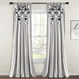 Lush Decor Boho-Fenstervorhang mit Quaste, Leinen, 213,4 x 132,1 cm (L x B), Grau und Orange (Einzelnes Panel)