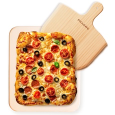 Praknu Pizzastein für Backofen & Gasgrill inkl. Pizzasschieber - 2er Set Pizzastein aus Cordierit für knusprigen Pizzaboden wie vom Italiener - bis 900 °C