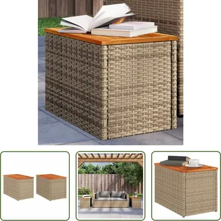 The Living Store Garten-Beistelltische 2 Stk. Beige 55x34x37 cm Poly Rattan Holz - Beige