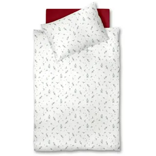 Fleuresse Bettwäsche , Rot, Weiß, Dunkelgrün , Textil , Sträucher , 140x200 cm , pflegeleicht, bügelleicht , Heimtextilien, Bettwäsche & Leintücher, Bettwäsche, Flanell-Bettwäsche