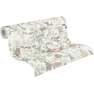 A.S. Création Blumentapete Landhaustapete Weiß Grün THE BOS 388252 Vliestapete Dschungeltapete 10,05 m x 0,53 m Made in Germany