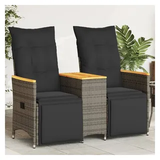 vidaXL Gartensofa 2-Sitzer Verstellbar mit Tisch  Grau