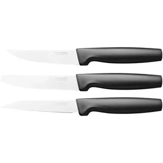 Fiskars Messer-Set, 3-teilig, Functional Form, Schälmesser, Allzweckmesser & Tischmesser, Functional Form, Edelstahl/Kunststoff, Schwarz, 1057561