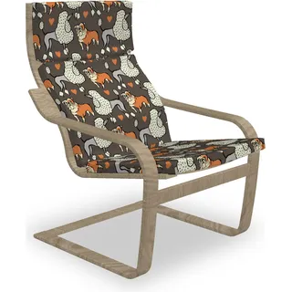 ABAKUHAUS Pudel Poäng Sessel Polster, Doodle Bulldog und Herzen, Sitzkissen mit Stuhlkissen mit Hakenschlaufe und Reißverschluss, Cocoa Multicolor - Bunt