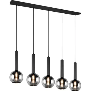 Trio Leuchten Pendelleuchte Clayton 5 flammig, Leuchtmittel E27 - höhenverstellbar bis 150cm, Glas rauchfarbig, exkl 5xE27, schwarz