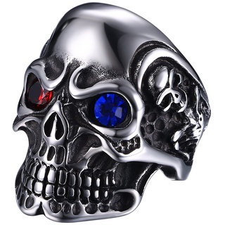 OIDEA Herrn/Damen Ringe Rot mit Skull-Persönlichkeit aus hochwertige Edelstahl Totenkopf Gotik Punk Rock Stil 62 (19.7)