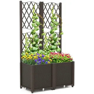 Costway Blumenkasten mit Rankgitter braun , Braun , Holz , 80x122x40 cm , Dekoration, Blumen & Blumentöpfe, Übertöpfe