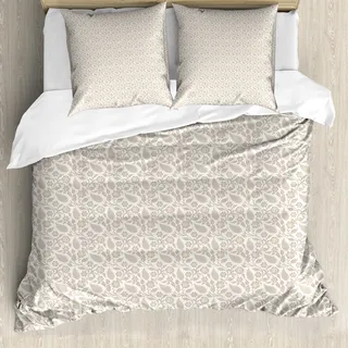 ABAKUHAUS orientalisch Bettbezug Set, Paisley-Motive des Mittlere Ostens mit einfarbigen Blumen und Blätter-antikem Muster, 155 x 220 cm + 80 x 80 cm, Weiß Beige