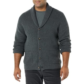 Amazon Essentials Herren Langärmliger Soft-Touch-Cardigan mit Schalkragen, Dunkelgrau Meliert, S