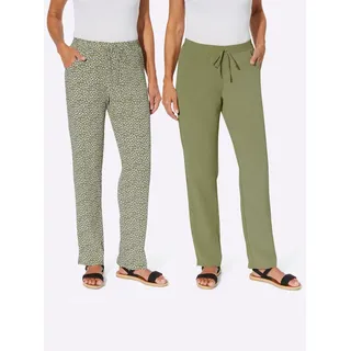 Schlupfhose CLASSIC BASICS, Damen, Gr. 23, Kurzgrößen, grün (schilf, schilf, weiß, bedruckt), 100% Polyester, geblümt, gemustert, unifarben, lang, Hosen Schlupfhose