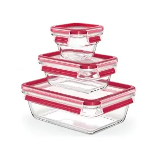 Emsa Frischhaltedose Glas rechteckig rot 0,18 l, 0,45 l, 1,3 l 3-teiliges Set