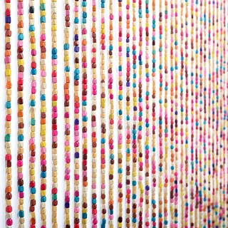 SanBouSi Bambus Perlenvorhang Türvorhang 27 Stränge Regenbogen Bunte Hölzern Natur Perlenvorhang Fadenvorhang Insektensicher Holzperlenvorhang Handwerk 90x175cm