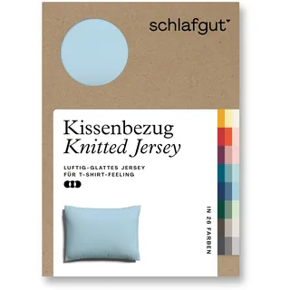 Schlafgut Kissenbezug »Knitted Jersey aus Bio-Baumwolle mit Elasthan, bügelfrei,«, (1 St.), besonders fein gestrickt, Kissenhülle mit farbigem Reißverschluss, blau