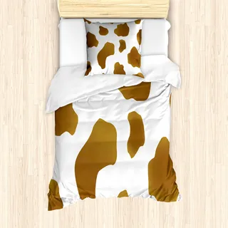 ABAKUHAUS Kuh-Druck Mantele, Brown Spots auf Cow, Milbensicher Allergiker geeignet mit Kissenbezügen, 135 cm x 200 cm - 80 x 80 cm, Weiss-braun - Braun