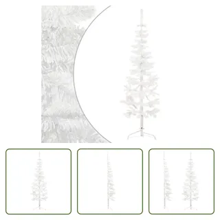 The Living Store Künstlicher Halb-Weihnachtsbaum mit Ständer Schlank Weiß 150 cm - Weiß