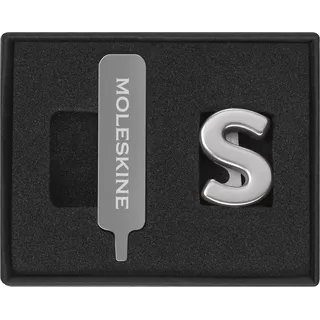 Moleskine-Anstecknadel für Notizbuch oder Agenda, Buchstabe S, Buchstaben-Anstecknadel, Personalisiere den Verschluss mit einem Gummiband, Personalisierte Geschenkideen, Silberfarbe