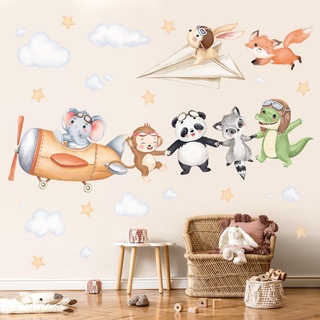 decalmile Wandtattoo Flugzeug Tier Wandaufkleber Elefant Panda Affe Wandsticker Babyzimmer Kinderzimmer Kindertagesstätte Wanddeko