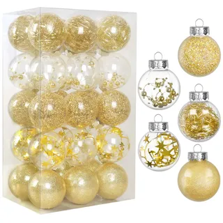 Dremisland 30 Stück Große Weihnachtskugeln Set 60mm Bruchsicher Weihnachtsbaumschmuck Gold Christbaumkugeln Acryl Glitzer Kugeln Weihnachtsbaum Hängende Ornamente für Urlaub Party Weihnachtsdekoration