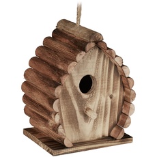 Relaxdays Deko Vogelhaus, gebranntes Holz, Vogelhäuschen zum Aufhängen, für draußen, HBT: 20 x 15,5 x 12 cm, Natur