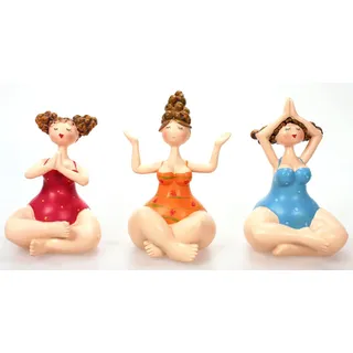 3-er Set Yoga Figuren Yogadame Sport Übung Entspannung Rubensfigur mollige Frau