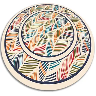 Tulup Vinyl Teppich Ø130 cm Konturblätter , Multicolor , Kunststoff , Rund , 130x130 cm , Teppiche und Böden, Teppiche, Outdoorteppiche
