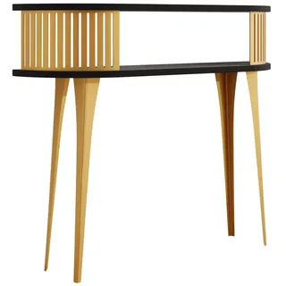 Mirjan24 Konsolentisch Roenni Oval Gold , Schwarz, Goldfarben , Metall , Oval,Oval , 25x86x100 cm , Wohnzimmer, Wohnzimmertische, Konsolentische