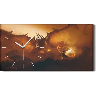 Wandbild Leinwand Bilder mit Uhr 60x30 Ölgemälde Monster Fantasie Drachen - weiße Hände - Braun