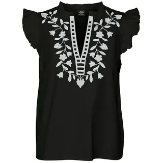 Vero Moda Vacation ärmellose Bluse - Black / Detail White Embroidery - M