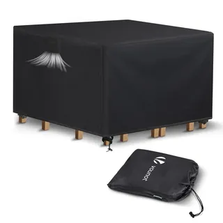 VOUNOT Abdeckung Gartenmöbel wasserdicht, Schutzhülle Abdeckplane für Gartentisch Sitzgruppe mit Schnallen & Belüftungsöffnungen, verstärkte Nähte Anti-UV 420D Oxford Gewebe 135x135x73cm