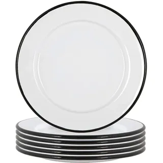 Argon Tableware Weiße Emaille -Seitenplatten - 20cm - Schwarz - 6. Packung