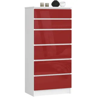 Kommode in rot Hochglanz mit 6 geräumigen Schubladen, 60 cm breit, 130 cm hoch Organizer Kommode mit Schubladen Holz Highboard Sideboard Schrank - Rot