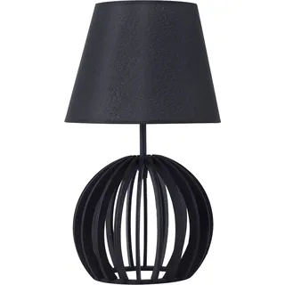 BELIANI Tischlampe Schwarz Holz 41 cm Stoffschirm Lampenfuß in Gitteroptik Kabel mit Schalter Landhausstil - Schwarz