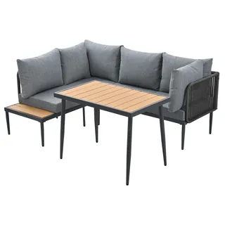 Gartenmöbel-Set - Eckbank für den Garten - Gartenmöbel - Terrassenmöbel - Rahmen aus Stahl, versenkt - Tischplatte aus Kunststoff und Holz