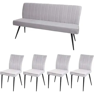 Mendler Esszimmer-Set HWC-K16, 4er-Set Stuhl+Sitzbank Esszimmergruppe Sitzgruppe Esszimmergarnitur, Samt Metall ~ hellgrau