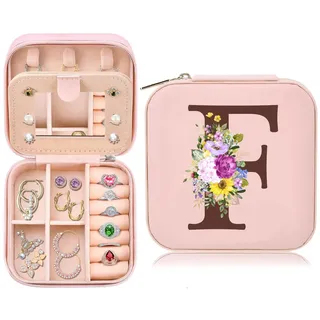 Kleine Schmuckschatulle für Mädchen, Mini PU Leder Schmuckkästchen, Jewelry Box Schmuckbox Organizer für Halsketten Ohrring Ring, Schmuckkasten für Valentinstag, Muttertag, Weihnachten, Geburtstag(F)