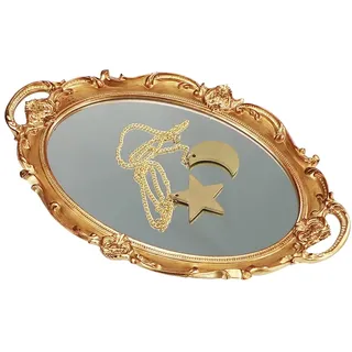 Parfüm Spiegeltablett Vintaget, Dekoratives Serviertablett Ovales Vintage-Tablett, Schmuck, Kosmetiktablett, Serviertablett für Ankleidezimmer, Schlafzimmer, Wohnzimmer, Kaffeetablett Gold