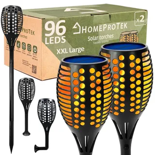 HOMEPROTEK Solar Fackeln für Draußen - 2er Set 96 LED Solarfackeln für Außen Flackernd XXL groß Solarlampen für Außen Garten, IP65 Wasserdichte Solarleuchten Garten - Ein stilvolles Gartenbeleuchtung