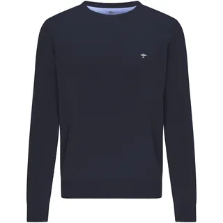Strickpullover FYNCH-HATTON "FYNCH-HATTON Langarmpullover", Herren, Gr. L (52/54), blau (navy), Strick, Obermaterial: 100% Baumwolle, unifarben, normal hüftbedeckend, Rundhals, Flachstrickbündchen, Pullover Strickpullover, mit Logostickerei