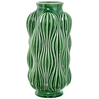 DRW Bodenvase mit gestreiften Formen aus Keramik in glänzendem Grün, 38 x 20 x 20 cm