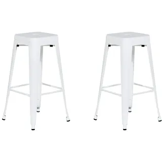 Beliani Barhocker 2er Set Weiß Metall 76 cm Industriell - Weiß