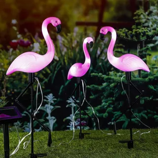 Meinposten Gartenfigur Design Solarstecker Flamingo 3er Set Höhe 52 cm LED SOLAR Sensor NEU