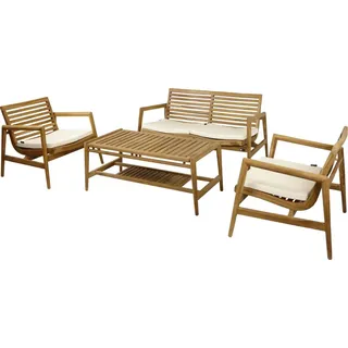 Axi June Lounge Set mit Gartenbank, Tisch und 2 breiten Loungestühlen | Garten Loungeset 4-teilig 100 % Teakholz | Gartenmöbel / Loungemöbel Set... - Beige