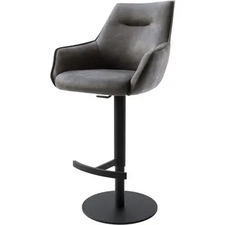 DeLife Barstuhl Alja-Flex Mikrofaser Anthrazit Vintage Drehfuß höhenverstellbar Metall Schwarz drehbar Taschenfederkern