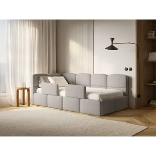 Selsey Jugendbett 90x200 cm Links Komfortables Polsterbett mit Bettkasten und HR30 Matratze Inklusive Abnehmbarem Rausfallschutz Gasdruckfedern für Stauraum Stabiler Rahmen Taupe