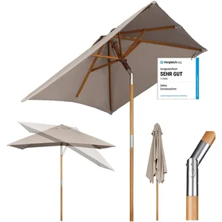 Sekey 200 × 150 cm Rechteckig Holz Sonnenschirm Marktschirm Gartenschirm Terrassenschirm Balkonschirm mit knickbar UV50+ Taupe